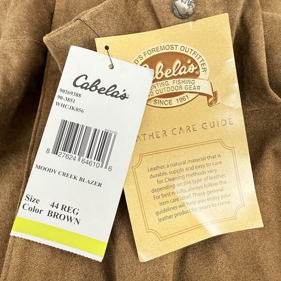 Cabela's Brown Leather Sport Coat Blazer Men 44 R Buffalo Nickel Buttons Suede - Picture 10 of 16